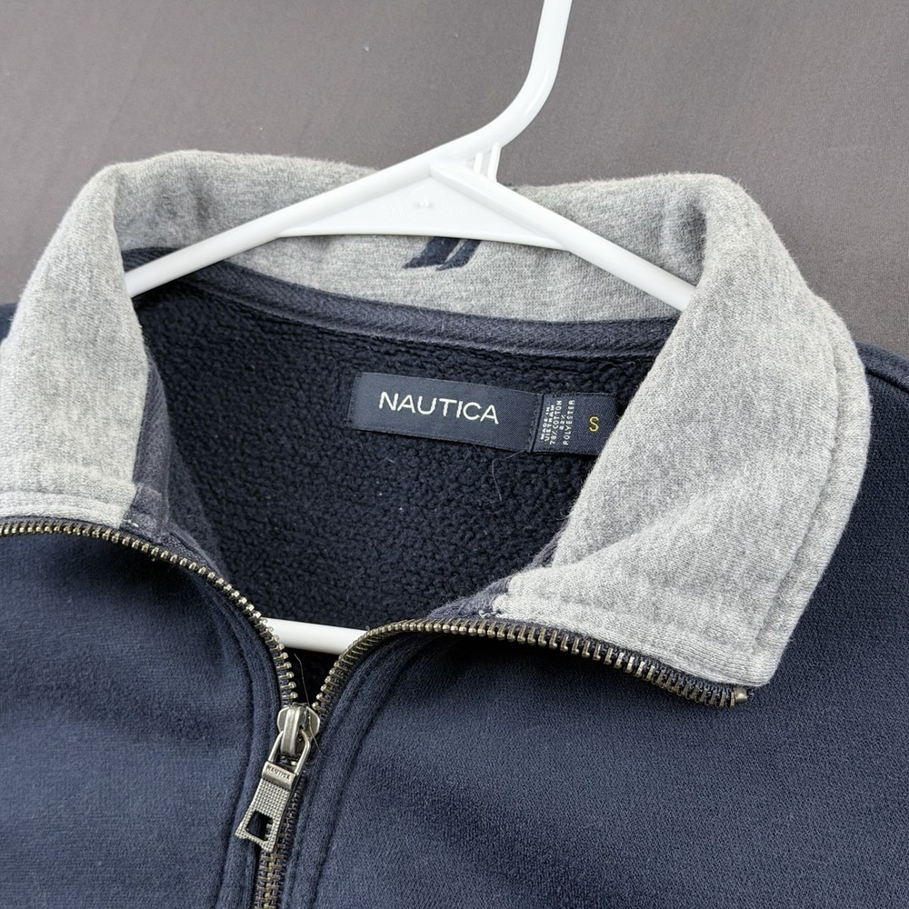 Nautica Men's S Navy Blue Fleece 1/4 Zip Mock Neck Pullover Sweatshirt Pockets